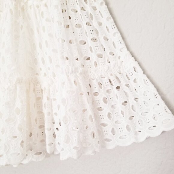 Zara White Eyelet Embroidered Tiered Mini Skirt M High Waist Coquette Romantic - Picture 10 of 16